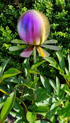 Produktbild von Blütenzauber Rotterdam Rosenkugel 10 cm Edelstahl rainbow matt gebürstet Gartenstecker Deko mit Stab 80 cm