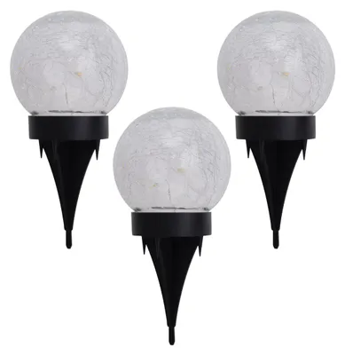 Produktbild von 3er-Set LED Solar-/Tischleuchte/Erdspieß "CRACKLE" l/b: 12cm, Lampe für den Außenbereich im Modern-Style, aus Kunststoff und Glas in weiß, 16 cm hoch, Ø 12 cm, LED Platine – mit Schiebeschalter – Dämmerungssensor