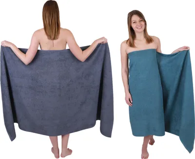Produktbild von Betz 2 Stück XXL Badetücher 100 x 200 cm BERLIN  Saunatücher 100% Baumwolle Farbe – dunkelgrau-taubenblau