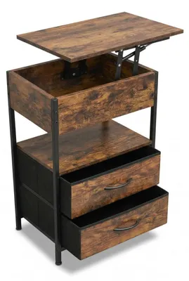 Produktbild von Nachttisch Industrial Style mit Geheimfach und 2 Schubladen, höhenverstellbar, Vintage, Beistelltisch Holz