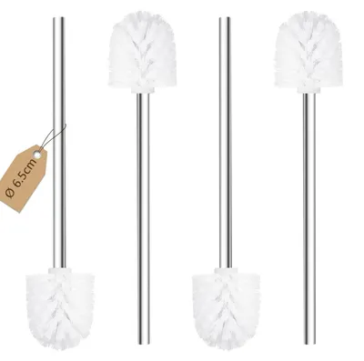 Image de Brosse de toilettes, lot de 4, diamètre de la tête : 6,5 cm, brosses de toilettes avec manche en acier inoxydable, brosses de toilettes sur pied en acier inoxydable pour salle de bains et WC, ergonomiques, élégantes, durables (Ø 6,5 cm, blanc)