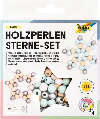 Produktbild von Folia Bastelset Holzperlen Stern Pastell, Holz, Mehrfarbig, Perlenmischung, 160 Stück(e)