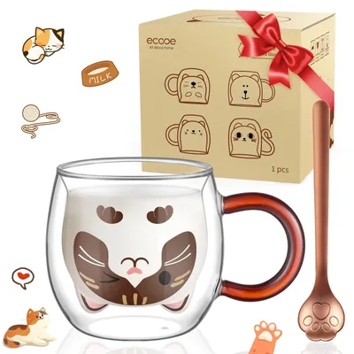 Image de Tasse isolée double paroi pour chat, 280 ml, idéale pour le café et le thé