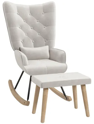 Productafbeelding van Schommelstoel - Fauteuil - Voedingsstoel - Loungestoel - Bekleding - Inclusief Voetenbank - Houten Poten