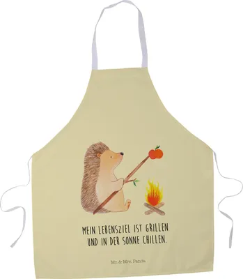 Produktbild von Mr. & Mrs. Panda Kochschürze Igel Grillen - Gelb Pastell - Geschenk, Lustige Sprüche, Gastro Schürze, Küchenzubehör, Motivation, Küchenschürze, Kellnerschürze, Arbeitslos