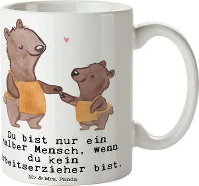 Produktbild von Mr. & Mrs. Panda Tasse Arbeitserzieher Herz - Weiß - Geschenk, Ausbildung, Kaffeebecher, Becher, Spruch, Kaffeepott, Witzig, Studium, Pott, Kaffeetasse