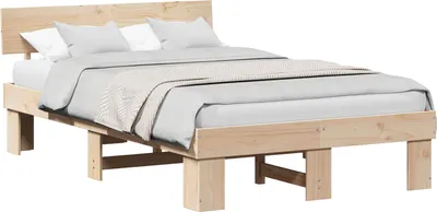 Zdjęcie produktu dla vidaXL Rama łóżka z wezgłowiem naturalnym 140 x 190 cm z litego drewna sosnowego