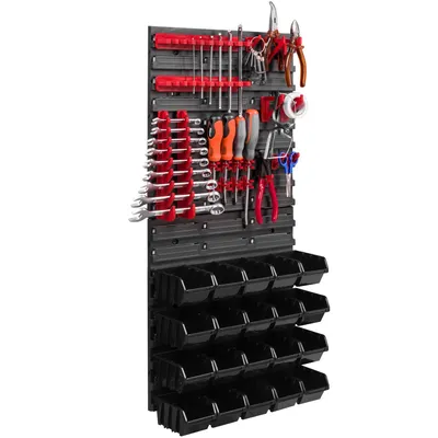 Produktbild von 20 Stapelboxen Werkzeughalter Wandregal Werkstattregal Werkzeugwand 39x78cm Werkzeughalter Lagersystem Schüttenregal Sichtlagerkästen Extra Starke Wandplatten Regal Erweiterbar Werkstattregal Lagerre