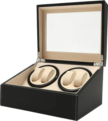 Immagine prodotto di Rotori per orologi e cofanetti portagioie - Rotore automatico per orologi - 4+6 posti - Spina UE - Silenzioso ≤30 dB - Dimensioni 30,5×22,9×18 cm - MDF e Finto cuoio, vetro - Nero