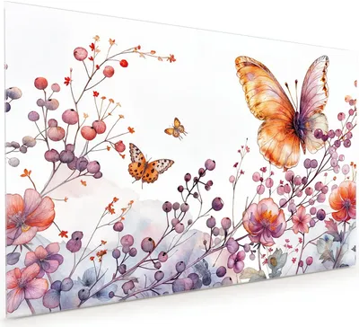 Produktbild von Küchenrückwand Spritzschutz Glas mit Motiv Blumen und Schmetterlinge 40 x 40 cm