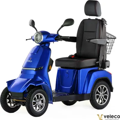 Immagine prodotto di Scooter elettrico Veleco Gravis - sedile del capitano con schienale alto - scooter a 4 ruote - completamente assemblato - illuminazione a LED (blu)