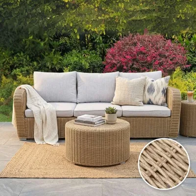 Produktbild von 3er Lounge Sofa VITA 210cm rundes Polyrattan Natural Gartenmöbel