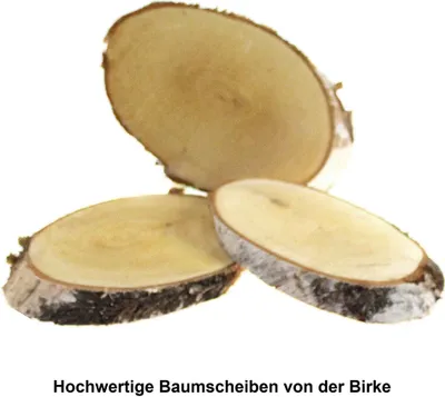 Produktbild von 3 Holzscheiben Birke oval 21-23cm Holz Untersetzer Tischkarten Baumscheiben Deko