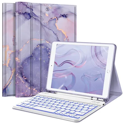 Produktbild von Hülle mit Tastatur für 9 8 7 Generation Hintergrundbeleuchtung Lila