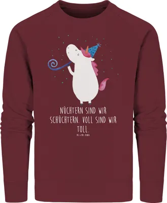 Produktbild von Mr. & Mrs. Panda Baumwoll Pullover Einhorn Party Größe XS - Burgundy - Geschenk, Club, Sweater, Feier, Disco, Einhörner, Pulli, Sweatshirt, Geburtstag, Unicorn