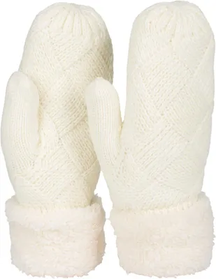 Produktbild von styleBREAKER Damen Strick Fäustlinge Rauten Muster Fleece, Creme-Weiß