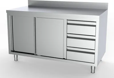 Produktbild von Combisteel Arbeitsschrank mit 2 Türen 3 Schubladen Aufkantung 1600x700x850mm
