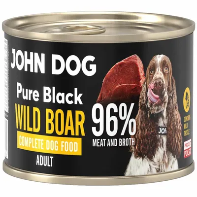 Produktbild von John Dog Hundenassfutter Pure Black Wild - Premium Getreidefreies Hundefutter mit 96% Fleisch - Monoprotein Nassfutter für ausgewachsene Hunde 200g