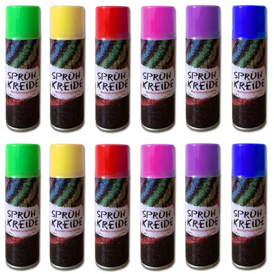 Produktbild von 12er Set Sprühkreide 175 ml je Dose 6 Farben Kreide Markierungsspray Kreidespray Sprüh Kreidefarbe