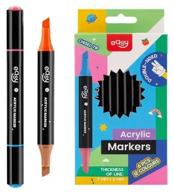 Produktbild von Doppelseitige Acrylmarker, 12 Farben, 6 Stück