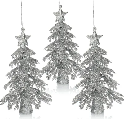 Produktbild von com-four® 3x Christbaumschmuck - glitzernde Hängedekoration - Weihnachtsbaum zum Hinstellen oder Aufhängen - Tanne aus Kunststoff - Weihnachtsbaumanhänger - 16 cm