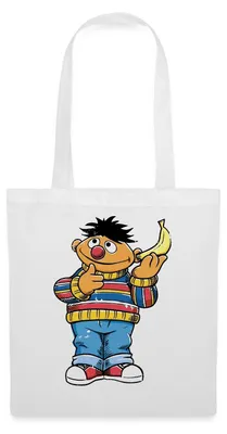 Produktbild von Spreadshirt Sesamstraße Ernie am Bananentelefon Stoffbeutel, One size, Weiß