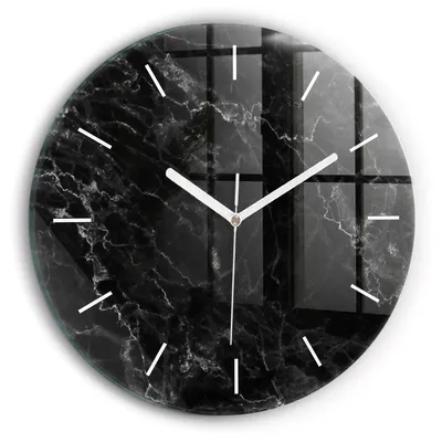 Produktbild von Wallfluent Wanduhr – Stilles Quarzuhrwerk - Uhr Dekoration Wohnzimmer Schlafzimmer Küche - Zifferblatt mit Striche - weiße Zeiger - 30 cm - Dunkler Marmor