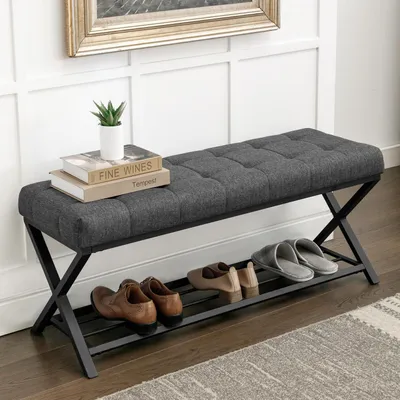 Zdjęcie produktu dla Ławka do przedpokoju z miejscem do siedzenia, wymiary: 113 x 38 x 46 cm, kolor: antracytowy