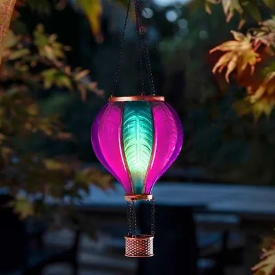 Solar-Heißluftballon-Laterne, bunt, 44x14 cm, Flammeneffekt