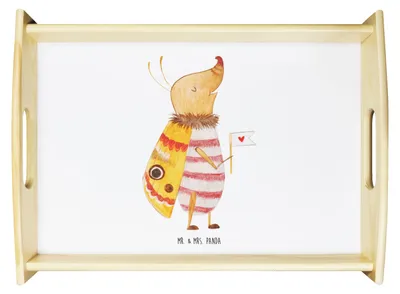 Produktbild von Mr. & Mrs. Panda Holztablett Nachtfalter Fähnchen - Weiß - Geschenk, Süß, Käfer, Servier Tablett, Lustige Sprüche, Spruch Witzig, Küche Deko, Lustig, Serviertablett, holz