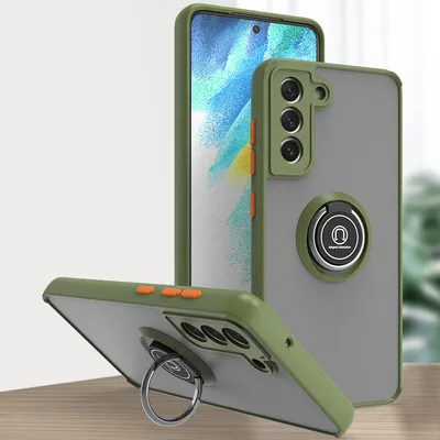 Produktbild von Samsung S21 FE 5G Hülle, Ring Halter Ständer Matte Transluzent TPU Rahmen Stoßfest Schutzhülle für Samsung Galaxy S21 FE 5G Grün