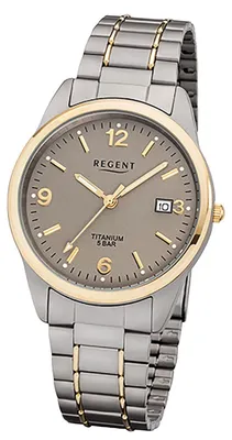 Produktbild von Regent Herrenuhr F-1107 Quarzuhr mit Titan-Armband silber grau gold D3URF1107