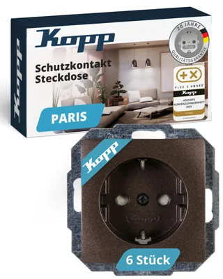Produktbild von Kopp PARIS Schutzkontaktsteckdosen Palisander-Braun 6 Stück