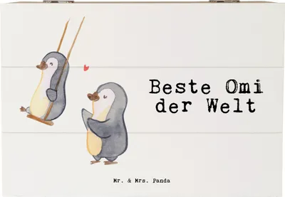 Produktbild von Mr. & Mrs. Panda holzkästchen Pinguin Beste Omi der Welt 22 x 15 cm - Weiß - Geschenk, fotobox, Box aus Holz, Schatzkiste, schmuckkiste, Geschenkidee, Oma, Kleinigkeit