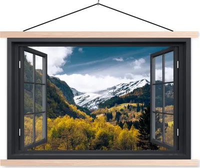 Produktbild von MuchoWow® Textilposter Aussicht - Natur - Schnee 60x40 cm mit holzfarbenen Rahmen - Bilder