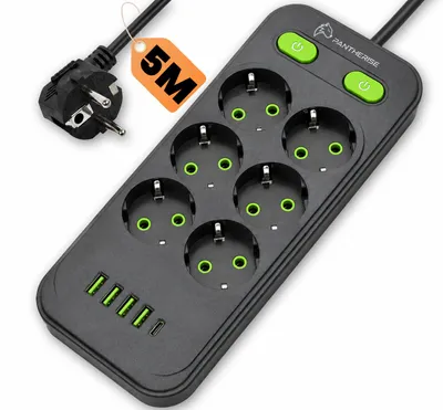 Produktbild von PANTHERISE DUAL LINE 641PRO Steckdosenleiste 11in1 6×230V 4×USB USB-C 5m 2500W