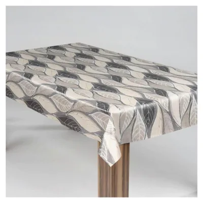 Produktbild von Wachstuch-Tischdecke Gartentischdecke Blätter Grau Beige, Größe: 110x160