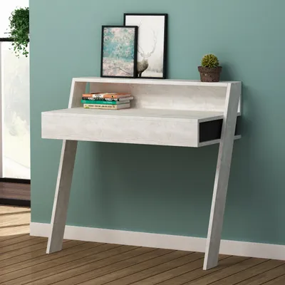Produktbild von DECORTIE Cowork Moderner Schreibtisch Antik Weiß Anthrazit Grau Wandmontiert Mit Schublade 94 x 50 x 91 cm