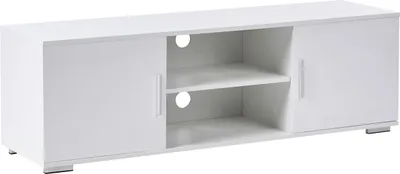 Produktbild von BELIANI TV-Möbel Weiß MDF-Platte 140 cm Lang mit Kabelführung 2 Offene Fächer 2 Türen Modern Stehend TV-Lowboard Fernsehtisch