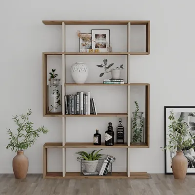 Produktbild von DECORTIE Mito Modernes Bücherregal Display Unit Hitit-Sandstein, 108,5 x 25,5 x 161 cm