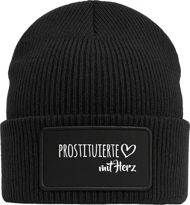 Produktbild von Huuraa Beanie Prostituierte mit Herz Black doppellagige Polyacryl Mütze mit Patch Geschenkidee