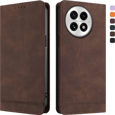 Image de Etui pour OnePlus 13, étui rétro en cuirPolyuréthaneavec support et fentes pour cartes de crédit Marron