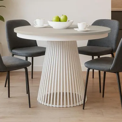 Produktbild von BEAUTYSOFA | Runder Ausziehbarer Tisch LUMI Ø 120–200 cm, Tisch für Esszimmer, Loft-Stil, Skandinavische, Weiß/Kaschmir