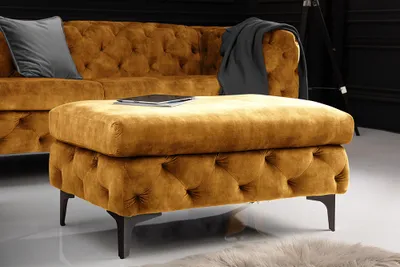 Produktbild von riess-ambiente Chesterfield Hocker MODERN BAROCK 90cm senfgelb Samt Sitzhocker Fußhocker