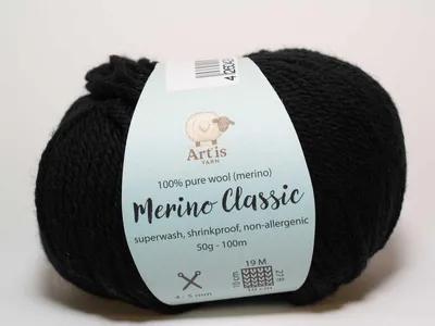 Obrázok produktu pre Merino Classic Art'is Yarn 100 % Vlna Superwash (50 g/100 m) (150 čierna)