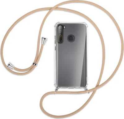 Produktbild von Handykette Backcover-Schutzhülle mit Band (Metall silberfarben) für HTC Desire 20 Pro - beige
