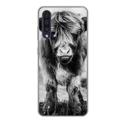 Produktbild von MuchoWow® Handyhülle Schutzhülle Hülle für Samsung Galaxy A50 Schottischer Highlander - Berg - Schwarz - Weiß Silikon Softcase Handy Hülle - Mobiltelefonhülle