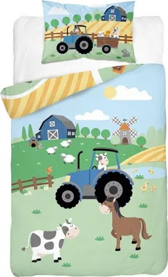Produktbild von DETEXPOL Bambusowa pościel do łóżeczka Farma niebieska Bawełna, Bambus, 100/135, 40/60 cm