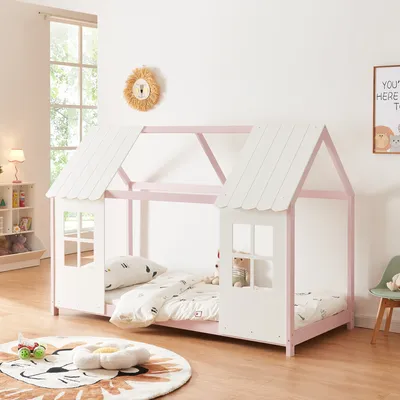 Obrázek produktu pro Dětská postel 'Tostedt' polootevřená 90x200cm růžová/bílá