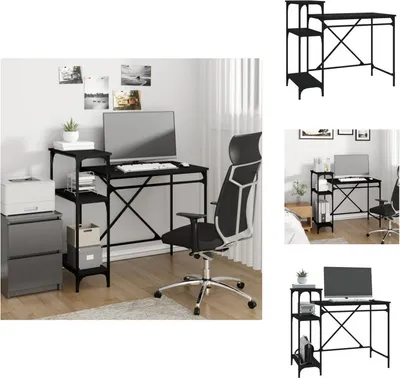Image de vidaXL Bureau avec étagère noir 105x50x90cm bois composite fer - Bureaux